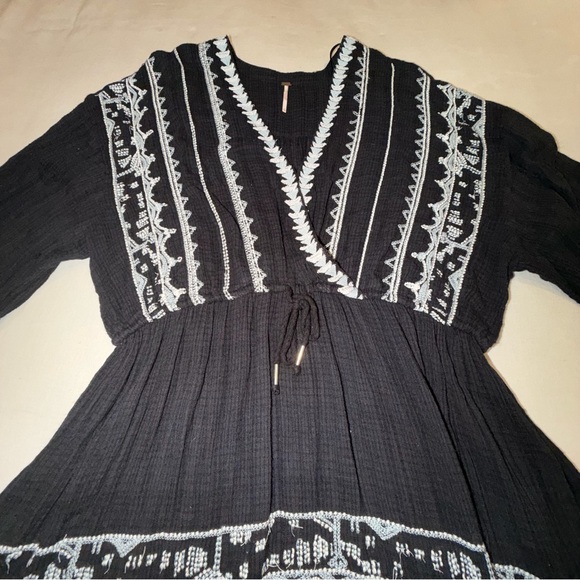 Free People Black Tunic with White Embroidered Trim - Picture 3 of 8